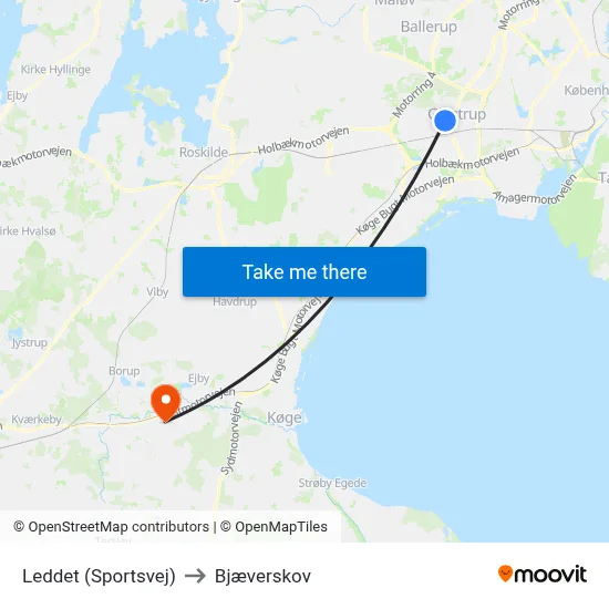 Leddet (Sportsvej) to Bjæverskov map