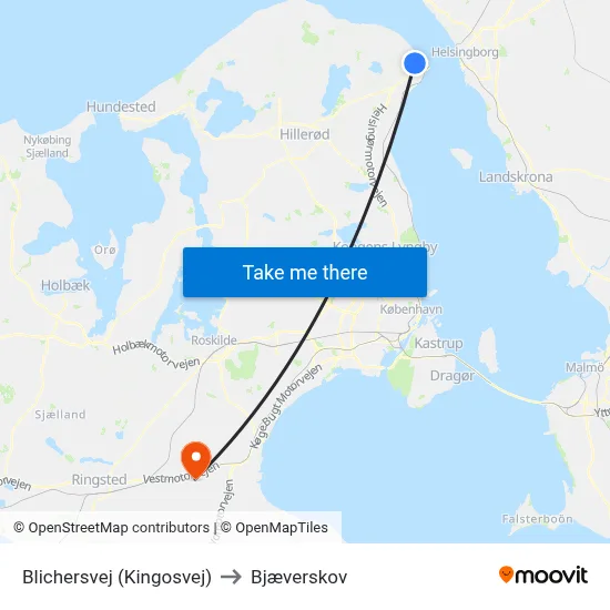 Blichersvej (Kingosvej) to Bjæverskov map