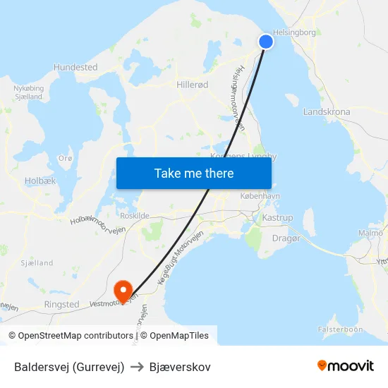 Baldersvej (Gurrevej) to Bjæverskov map