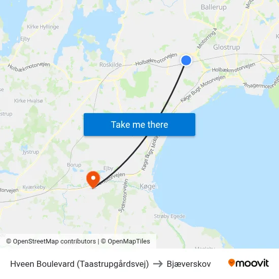 Hveen Boulevard (Taastrupgårdsvej) to Bjæverskov map