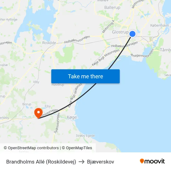 Brandholms Allé (Roskildevej) to Bjæverskov map