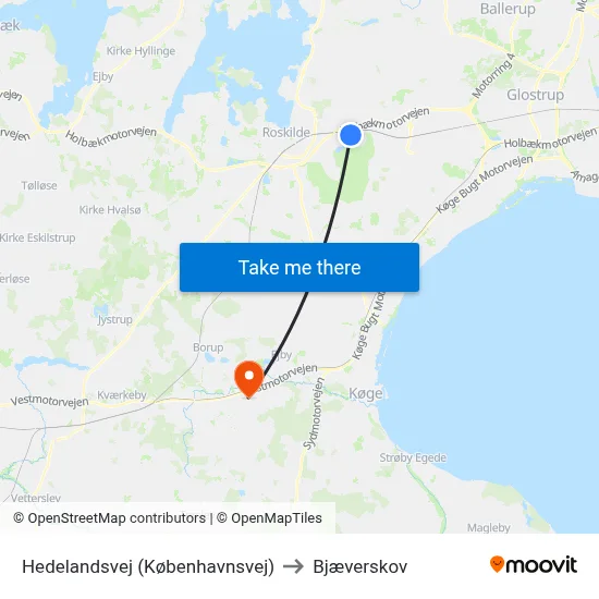 Hedelandsvej (Københavnsvej) to Bjæverskov map