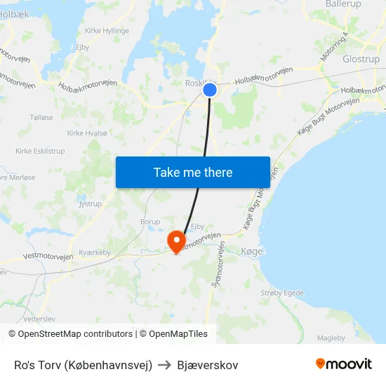 Ro's Torv (Københavnsvej) to Bjæverskov map