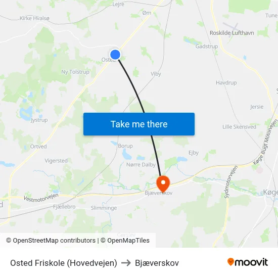 Osted Friskole (Hovedvejen) to Bjæverskov map