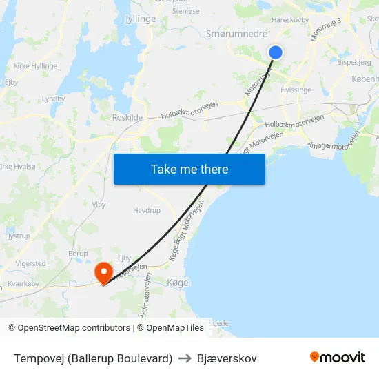 Tempovej (Ballerup Boulevard) to Bjæverskov map