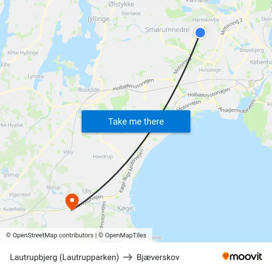Lautrupbjerg (Lautrupparken) to Bjæverskov map