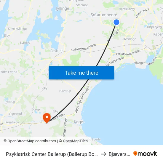 Psykiatrisk Center Ballerup (Ballerup Boulevard) to Bjæverskov map
