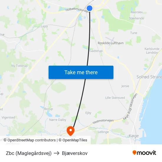 Zbc (Maglegårdsvej) to Bjæverskov map