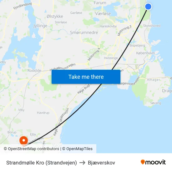 Strandmølle Kro (Strandvejen) to Bjæverskov map