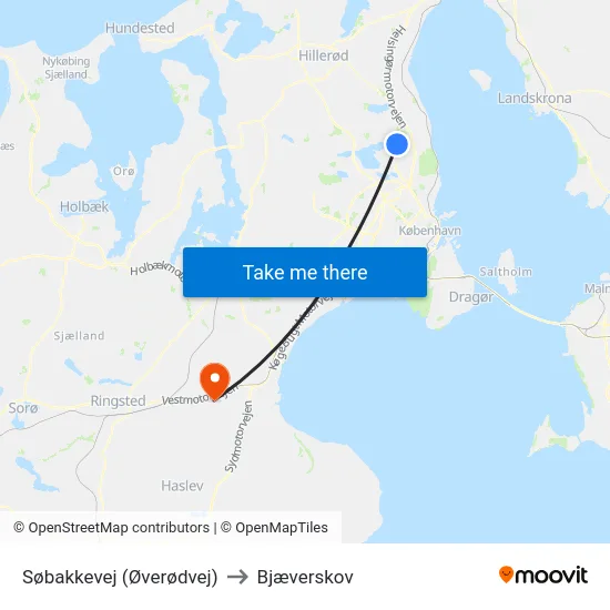 Søbakkevej (Øverødvej) to Bjæverskov map