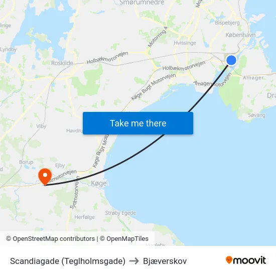 Scandiagade (Teglholmsgade) to Bjæverskov map