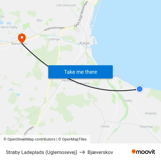 Strøby Ladeplads (Uglemosevej) to Bjæverskov map