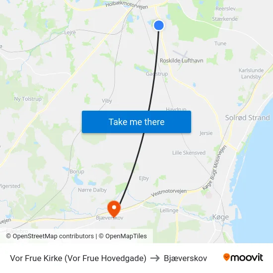 Vor Frue Kirke (Vor Frue Hovedgade) to Bjæverskov map