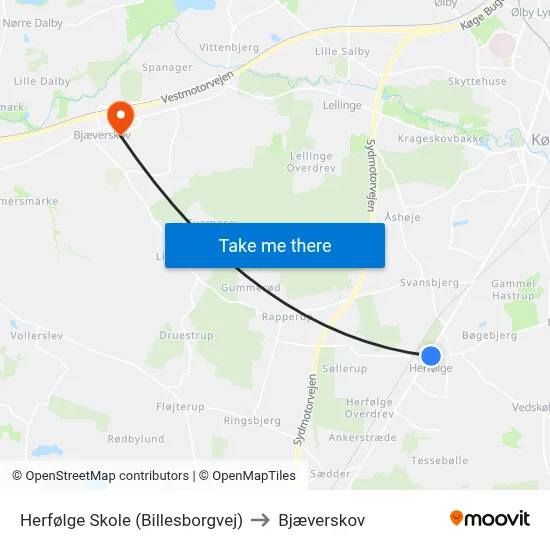 Herfølge Skole (Billesborgvej) to Bjæverskov map