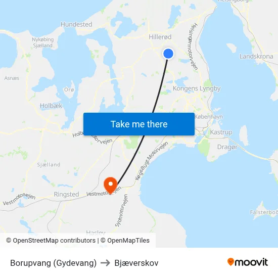 Borupvang (Gydevang) to Bjæverskov map