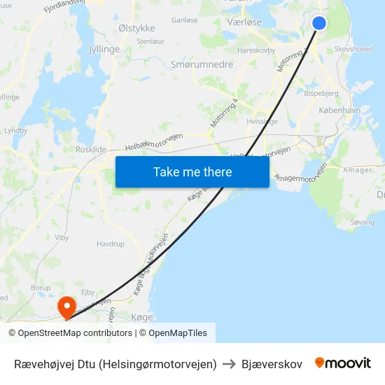 Rævehøjvej Dtu (Helsingørmotorvejen) to Bjæverskov map