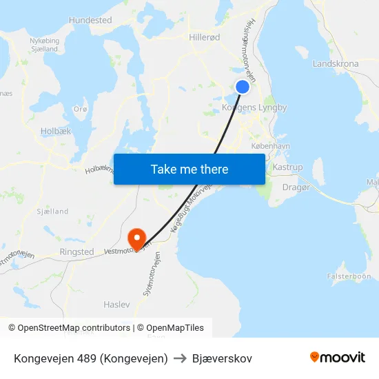 Kongevejen 489 (Kongevejen) to Bjæverskov map