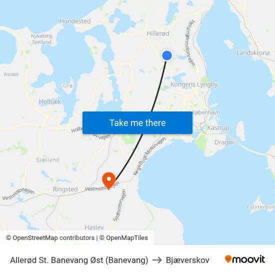 Allerød St. Banevang Øst (Banevang) to Bjæverskov map
