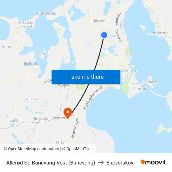 Allerød St. Banevang Vest (Banevang) to Bjæverskov map