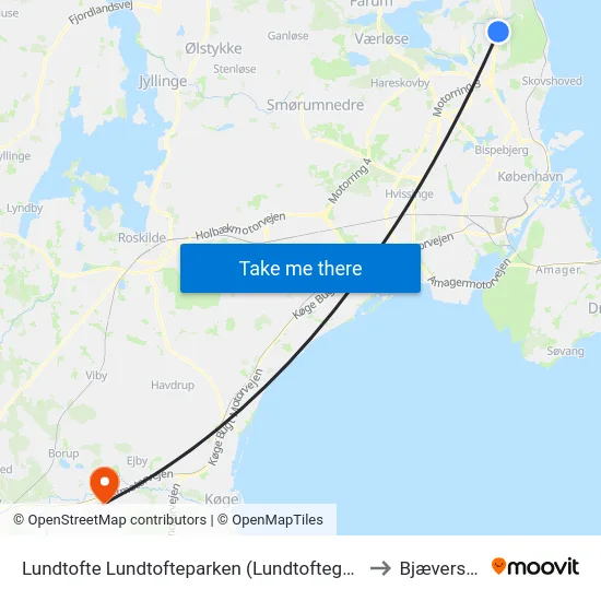 Lundtofte Lundtofteparken (Lundtoftegårdsvej) to Bjæverskov map