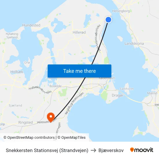 Snekkersten Stationsvej (Strandvejen) to Bjæverskov map