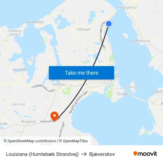 Louisiana (Humlebæk Strandvej) to Bjæverskov map