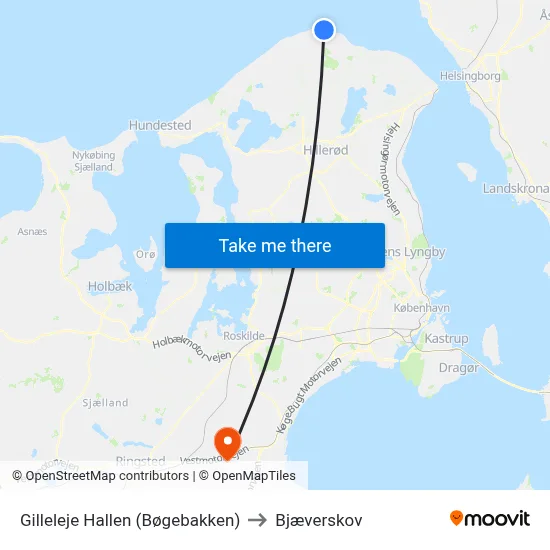 Gilleleje Hallen (Bøgebakken) to Bjæverskov map