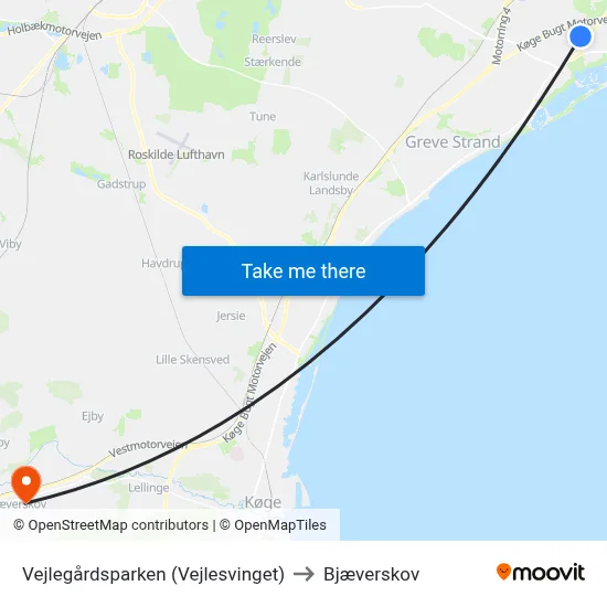 Vejlegårdsparken (Vejlesvinget) to Bjæverskov map