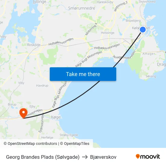 Georg Brandes Plads (Sølvgade) to Bjæverskov map