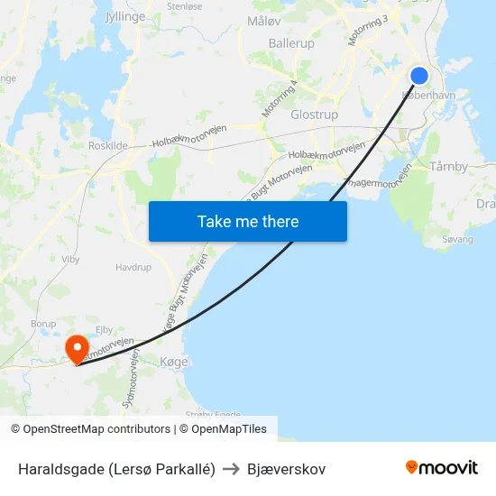 Haraldsgade (Lersø Parkallé) to Bjæverskov map
