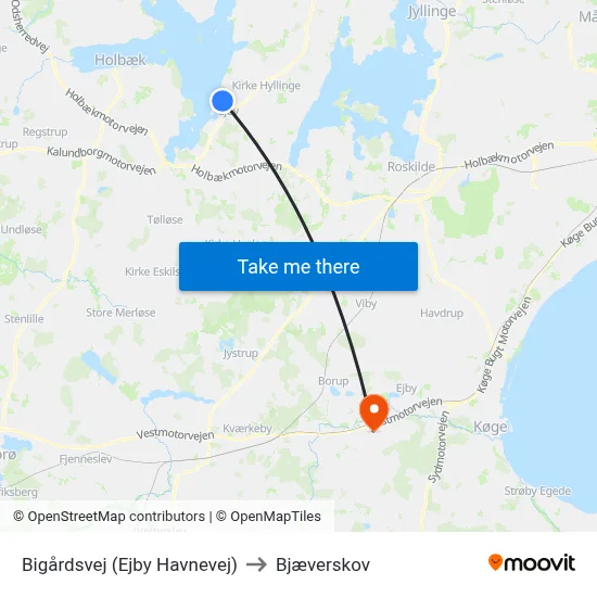 Bigårdsvej (Ejby Havnevej) to Bjæverskov map