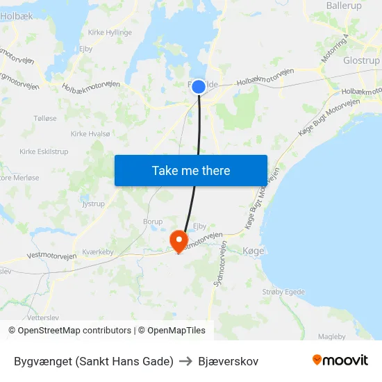 Bygvænget (Sankt Hans Gade) to Bjæverskov map