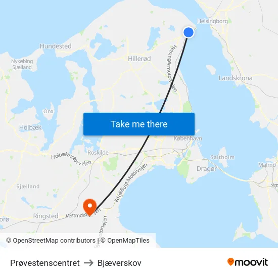 Prøvestenscentret to Bjæverskov map