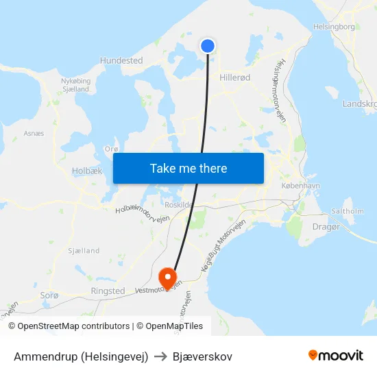 Ammendrup (Helsingevej) to Bjæverskov map