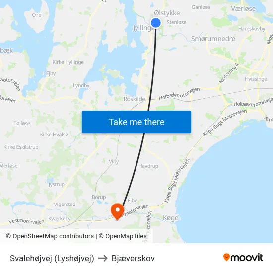 Svalehøjvej (Lyshøjvej) to Bjæverskov map