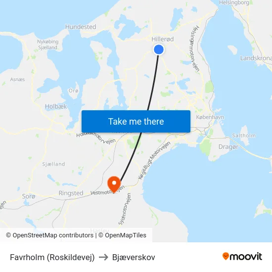 Favrholm (Roskildevej) to Bjæverskov map