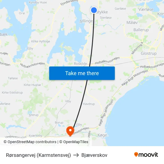 Rørsangervej (Karmstensvej) to Bjæverskov map