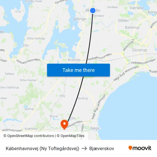 Københavnsvej (Ny Toftegårdsvej) to Bjæverskov map