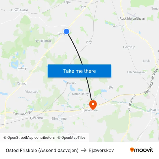 Osted Friskole (Assendløsevejen) to Bjæverskov map