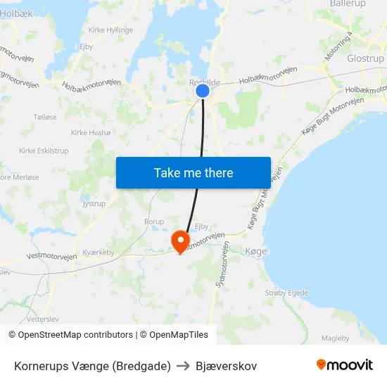 Kornerups Vænge (Bredgade) to Bjæverskov map