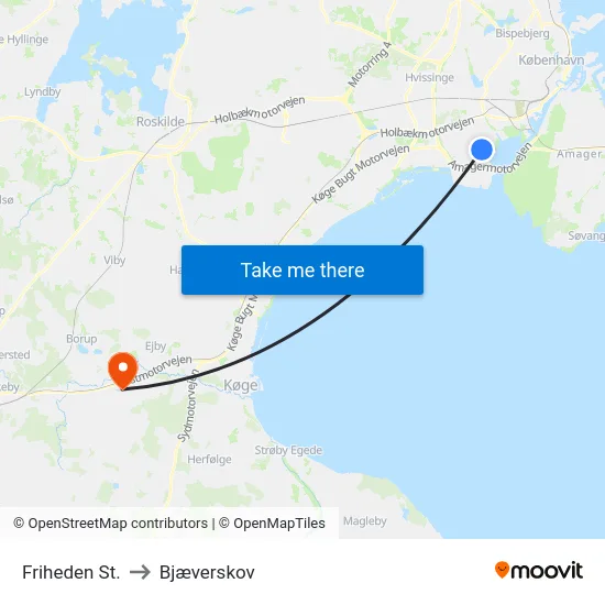 Friheden St. to Bjæverskov map