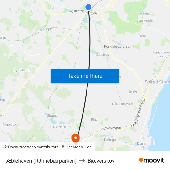 Æblehaven (Rønnebærparken) to Bjæverskov map