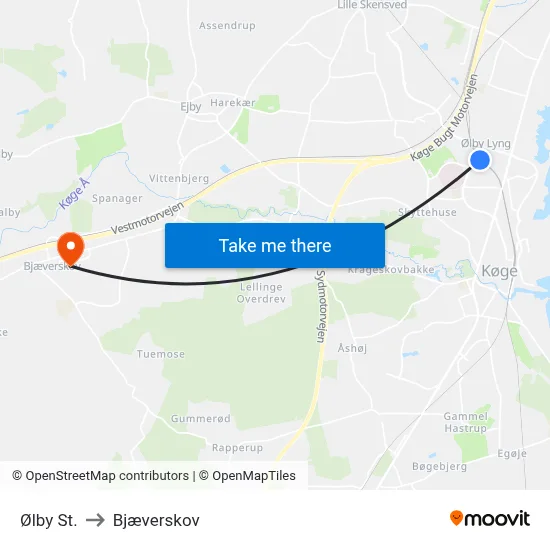 Ølby St. to Bjæverskov map