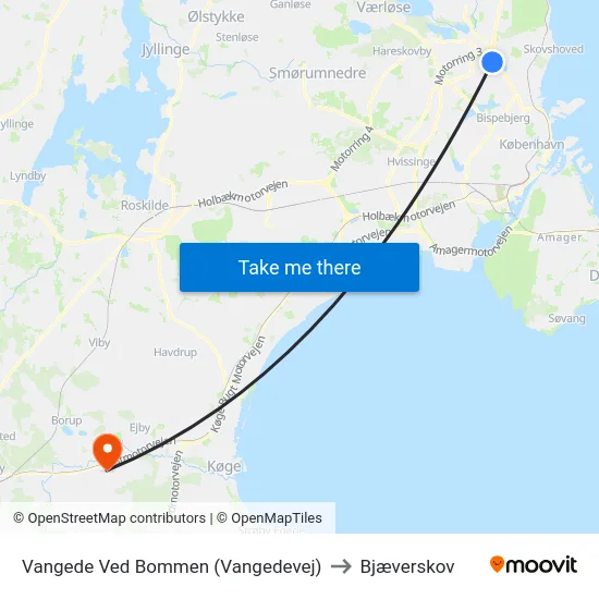 Vangede Ved Bommen (Vangedevej) to Bjæverskov map