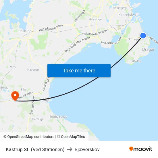 Kastrup St. (Ved Stationen) to Bjæverskov map
