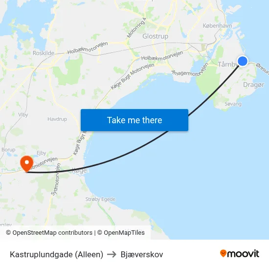 Kastruplundgade (Alleen) to Bjæverskov map