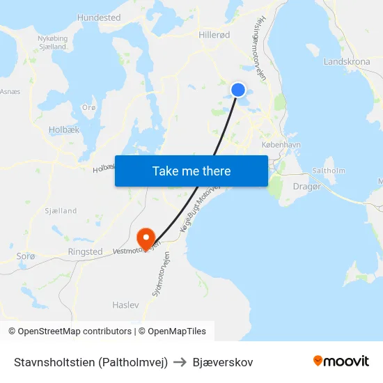 Stavnsholtstien (Paltholmvej) to Bjæverskov map