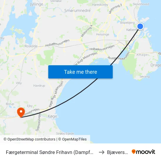 Færgeterminal Søndre Frihavn (Dampfærgevej) to Bjæverskov map