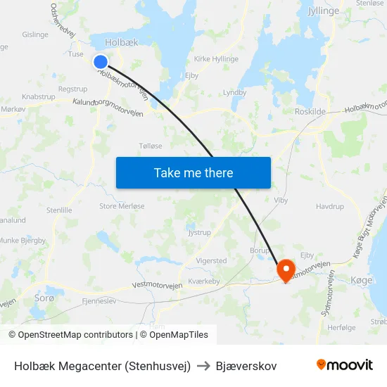 Holbæk Megacenter (Stenhusvej) to Bjæverskov map