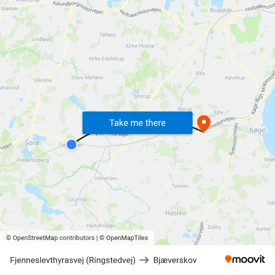 Fjenneslevthyrasvej (Ringstedvej) to Bjæverskov map
